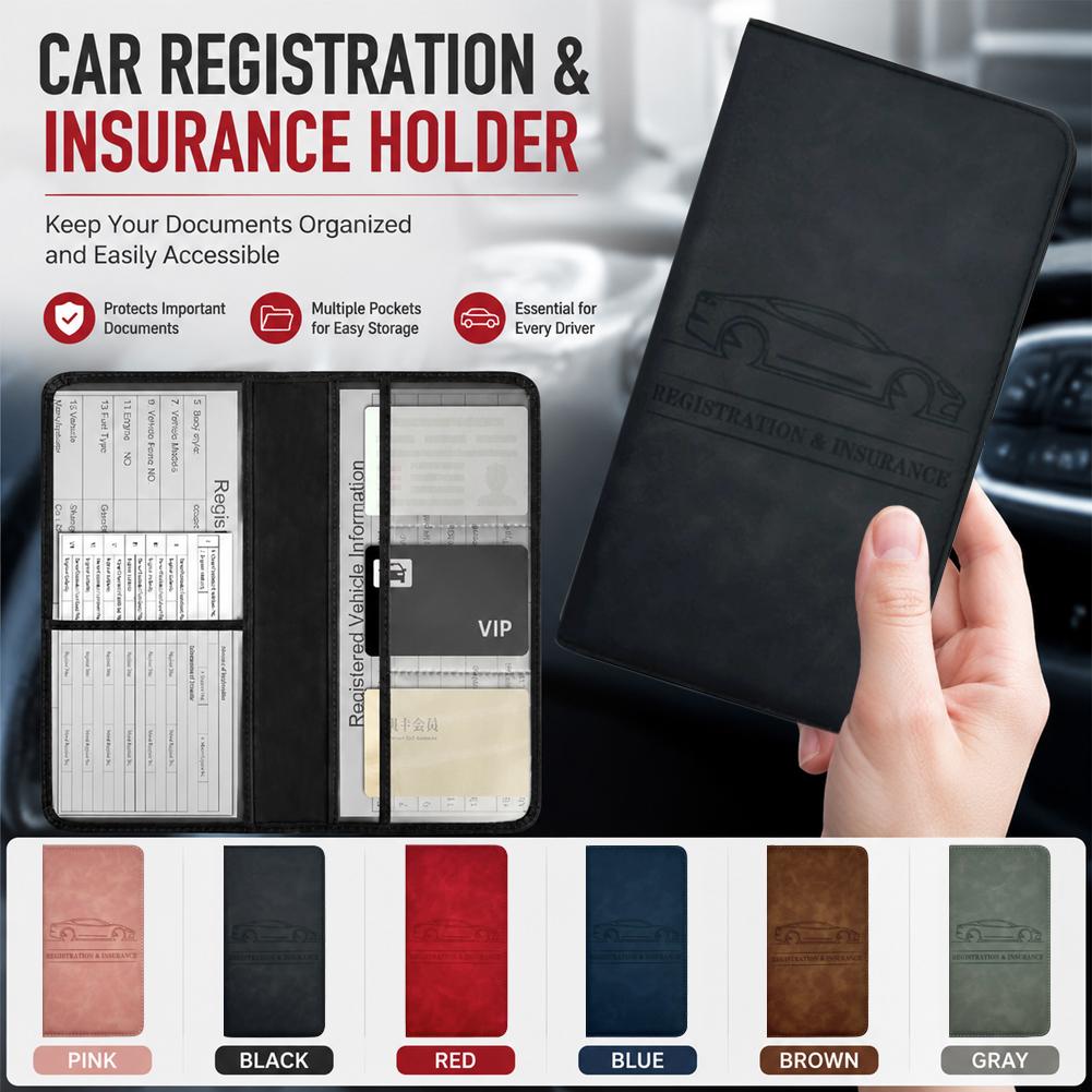 Document Holder Stand - PU Leather Car Registration Insurance Holder